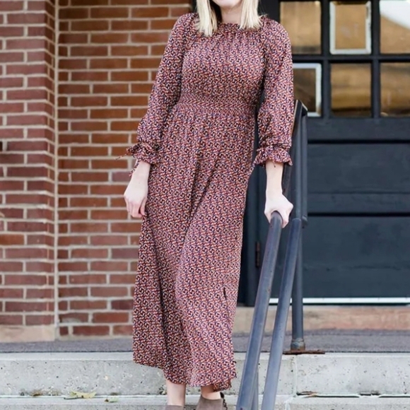 Hayden Los Angeles Maxi Dress Navy/Orange/Cream Pattern Size S - Picture 3 of 15